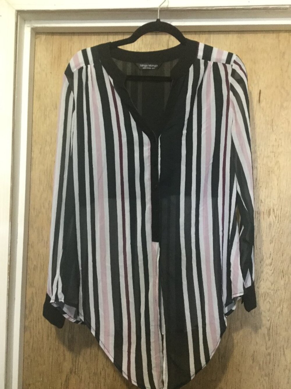 Tango Mango striped blouse with button front sheer size medium multi colored